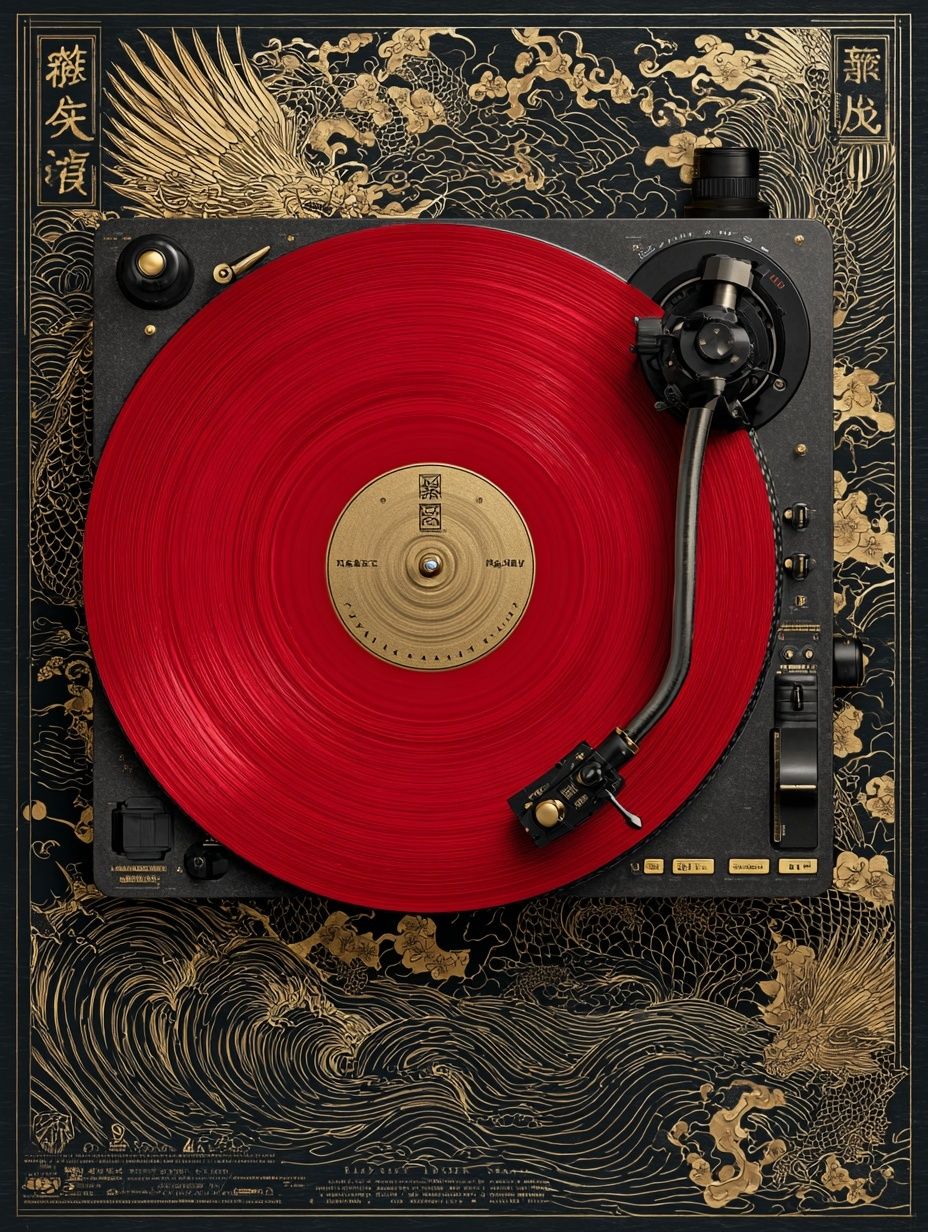 Red Turntable Japanese Art Print. poster detail