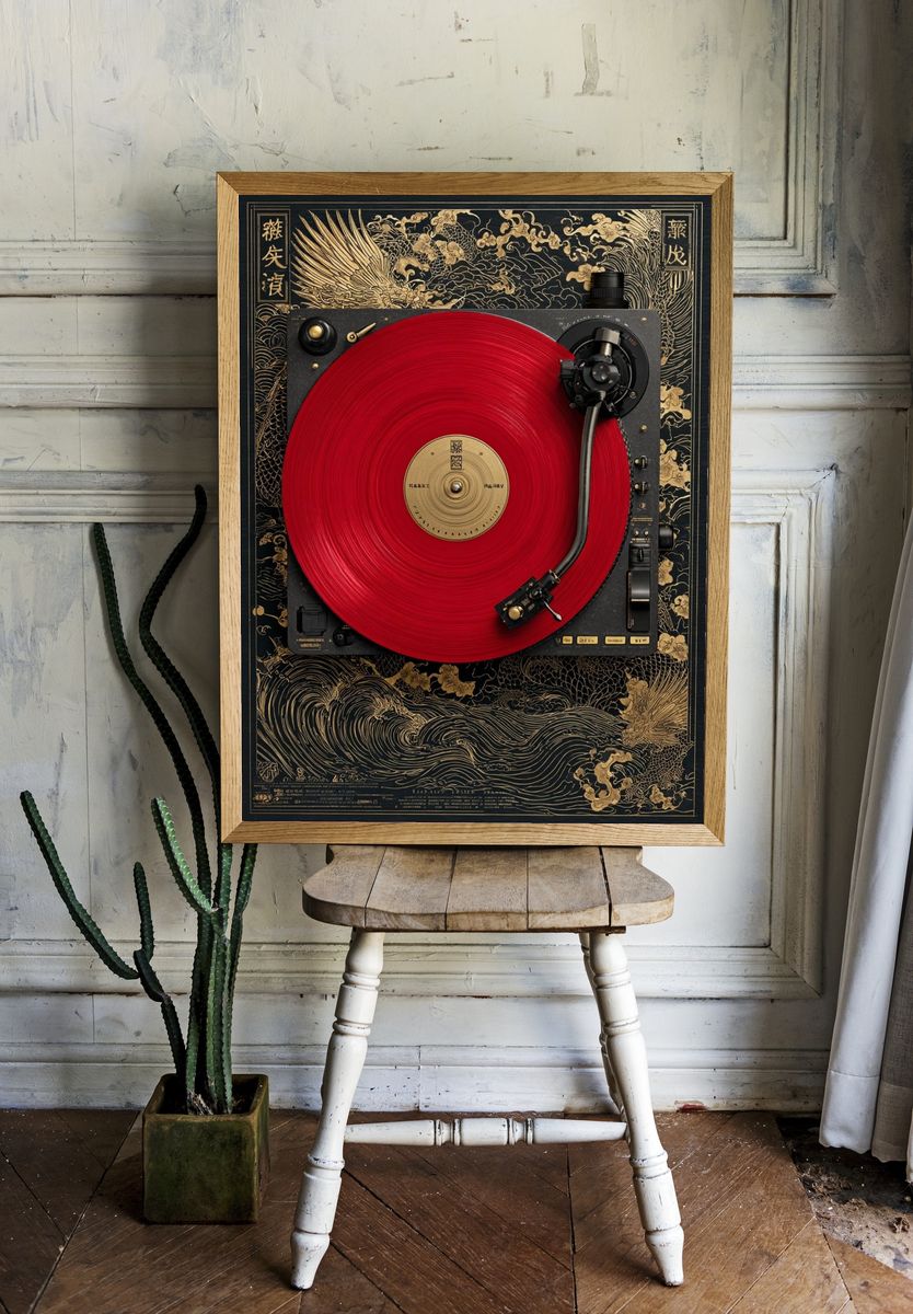 Red Turntable Japanese Art Print. — room view 1