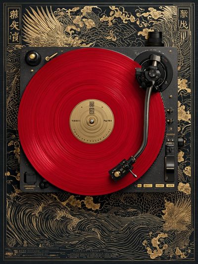 Red Turntable Japanese Art Print.