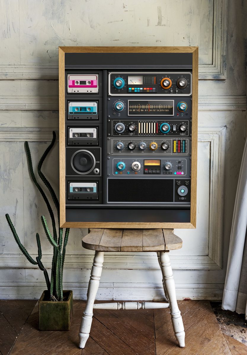 Retro Audio Cassette Console Poster. room preview