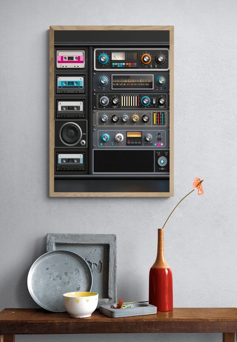Retro Audio Cassette Console Poster. — room view 3