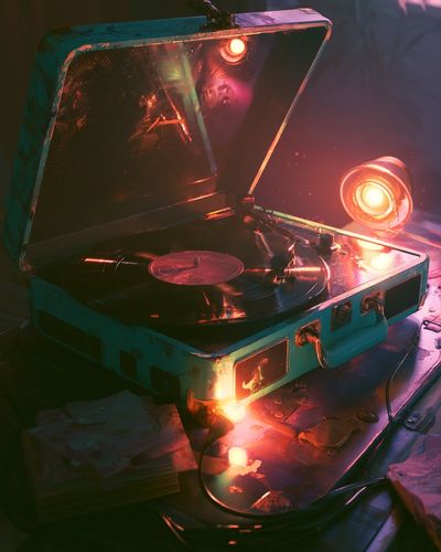 Neon Turntable Still Life Poster. poster print