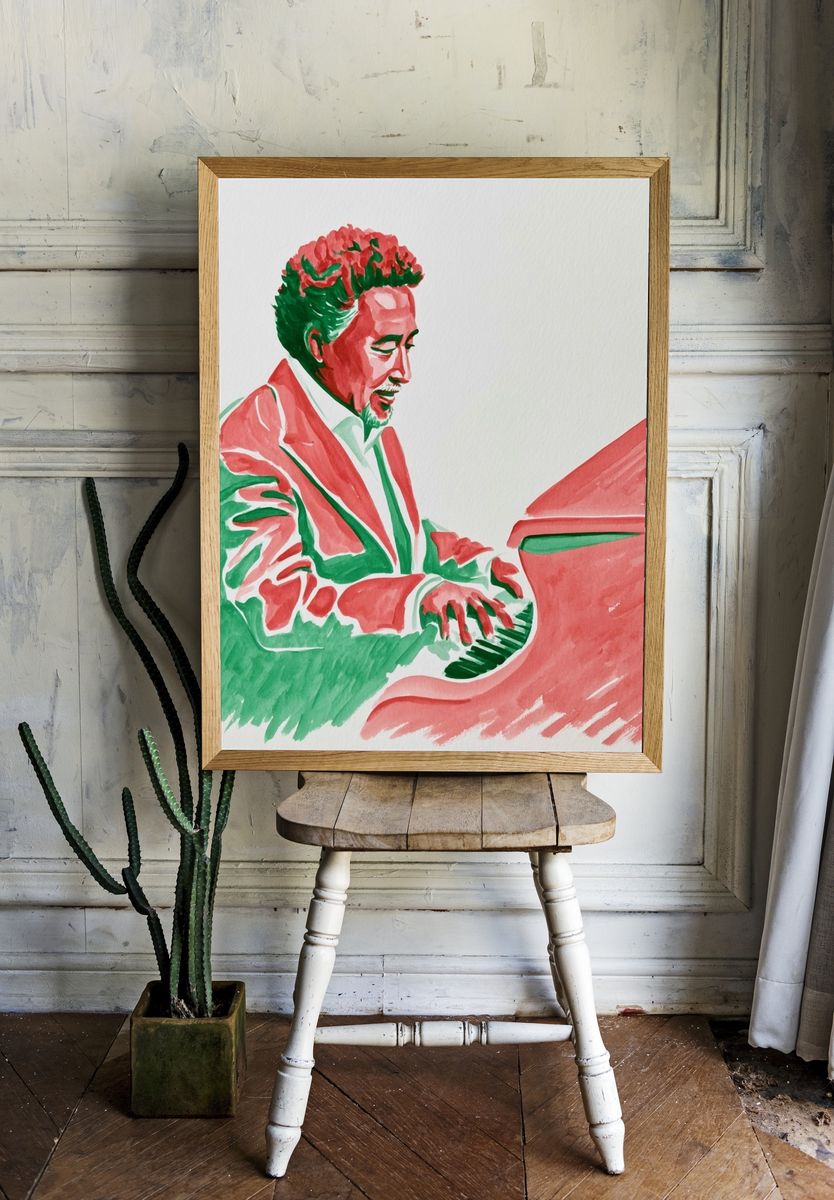 Pianist Portrait Watercolor Print. — room view 1