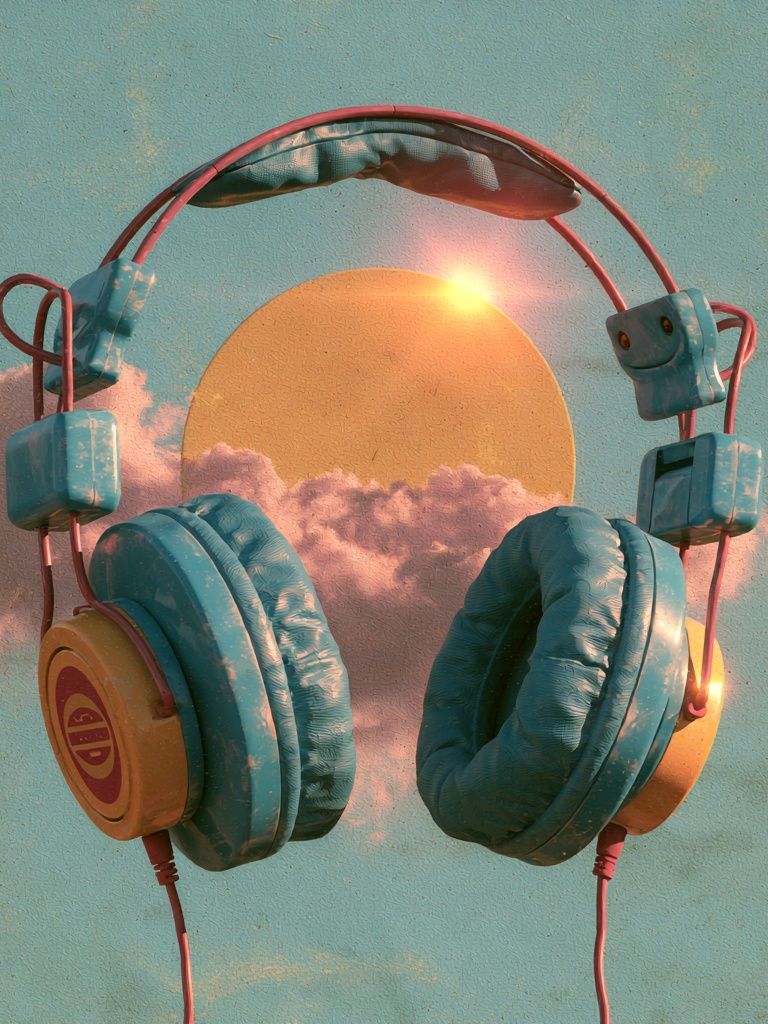 Sunset Headphones Illustration Poster. poster detail