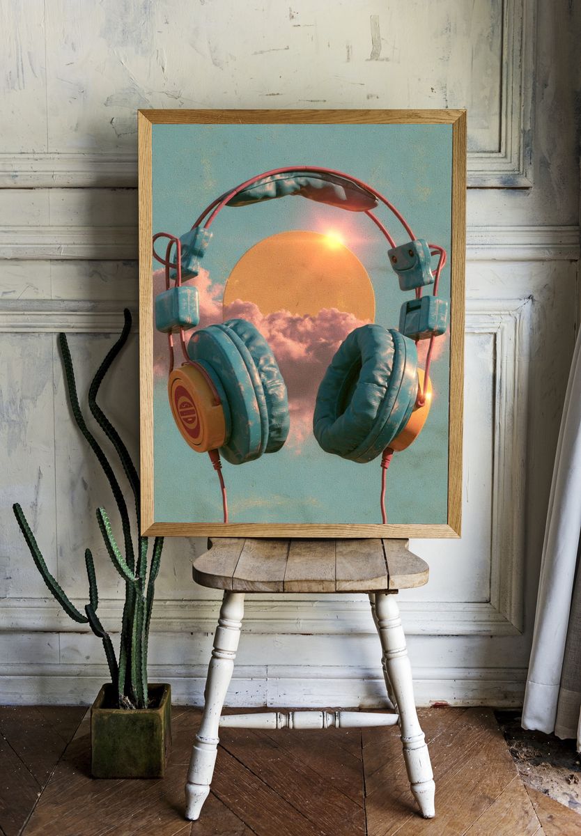 Sunset Headphones Illustration Poster. room preview