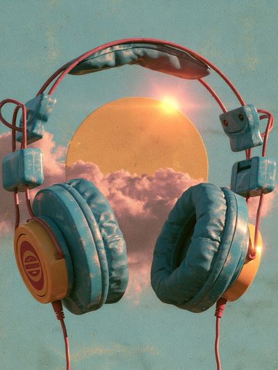 Sunset Headphones Illustration Poster.
