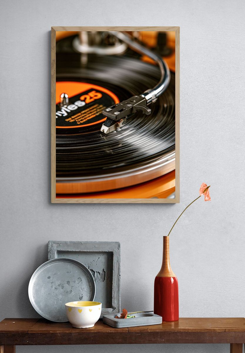 Vinyl Record Turntable Photography Poster. — room view 3