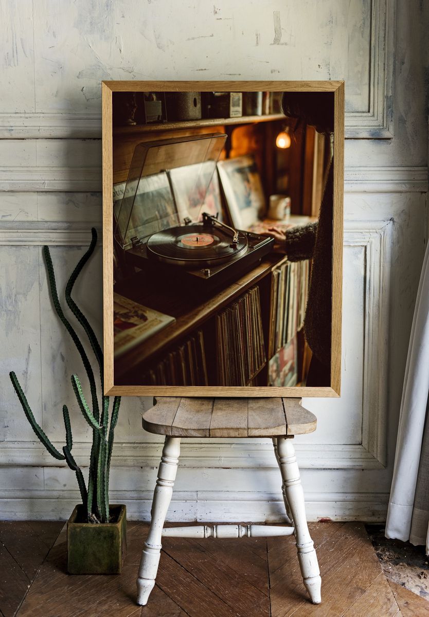 Vinyl Record Player Photography Poster. — room view 1