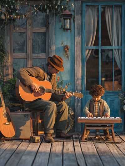 Father and Child Music Scene Poster. poster print