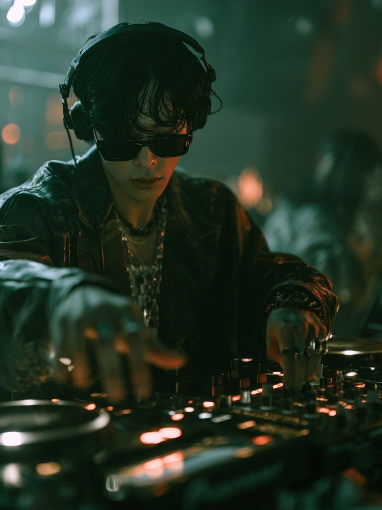 DJ in Neon Club Photography Poster. poster — music art