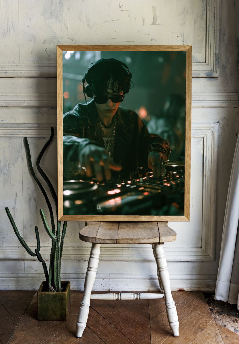 DJ in Neon Club Photography Poster. — room view 1