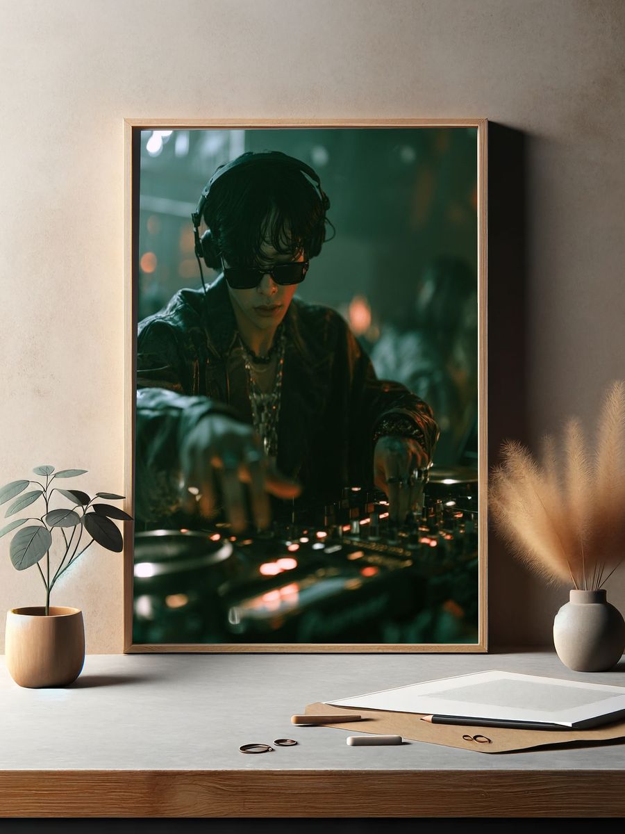 DJ in Neon Club Photography Poster. — room view 2