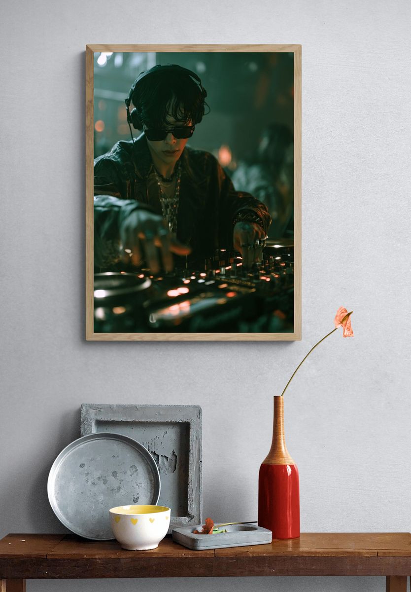 DJ in Neon Club Photography Poster. — room view 3