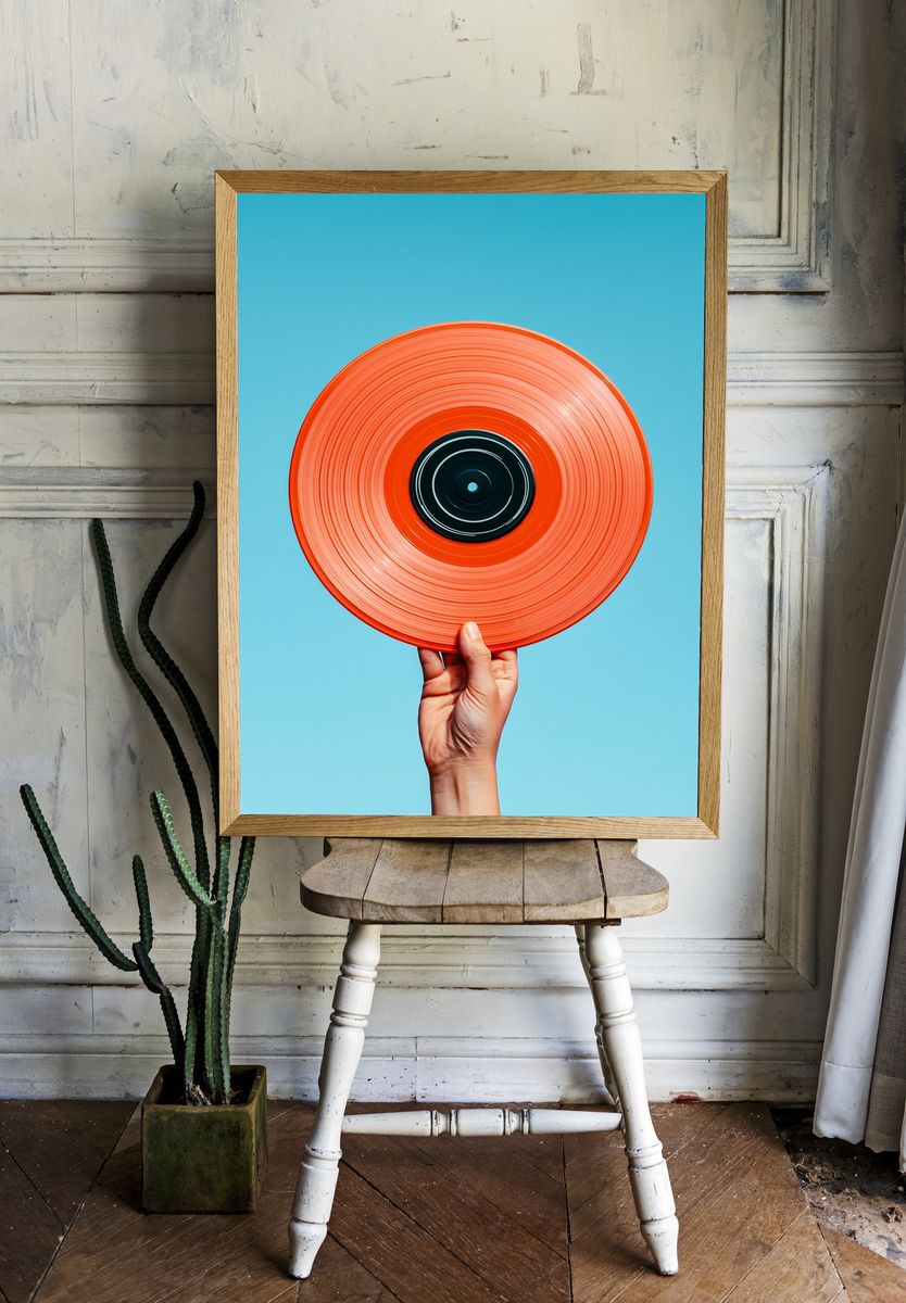 Orange Vinyl Record Photography Poster. — room view 1