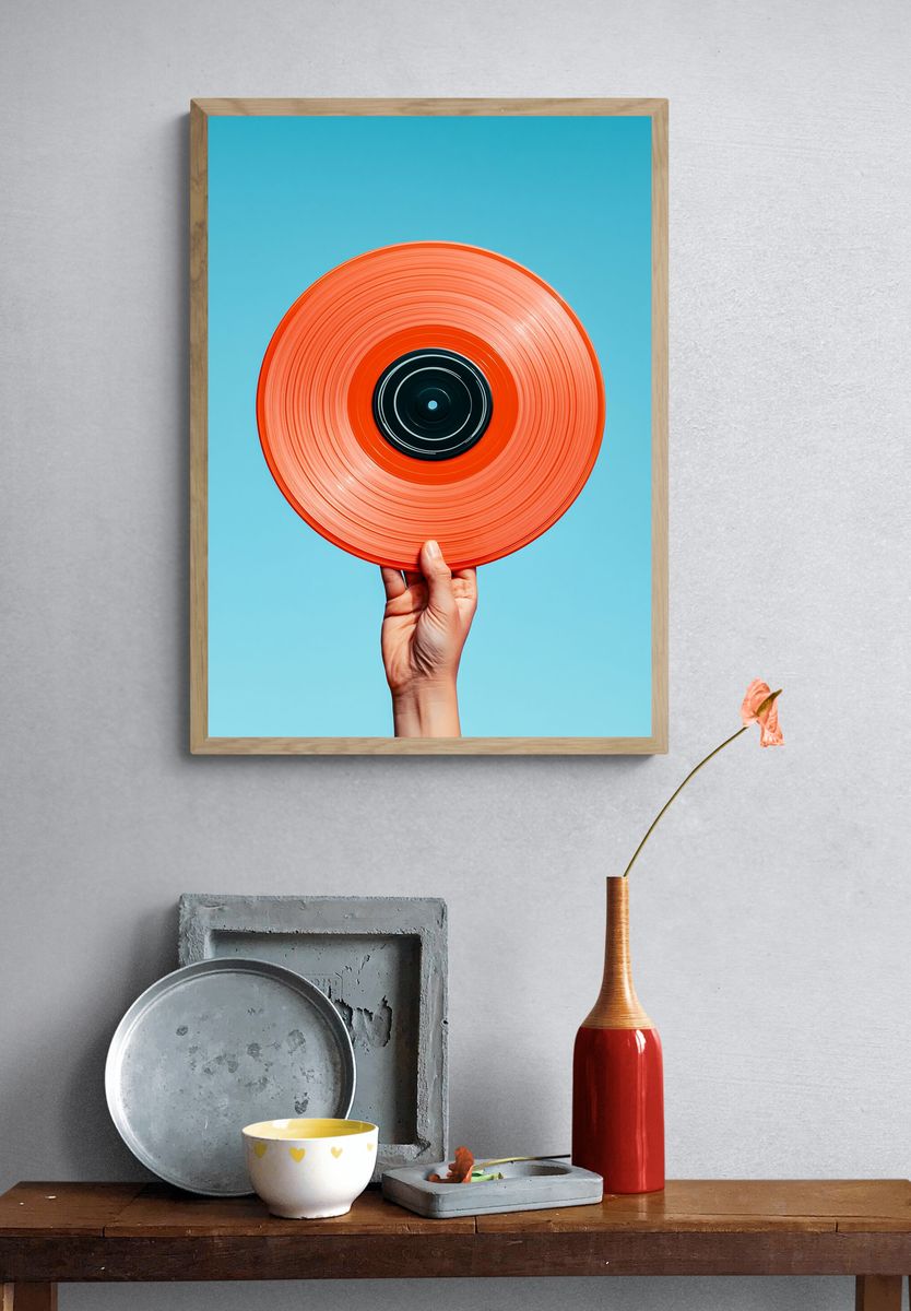 Orange Vinyl Record Photography Poster. — room view 3