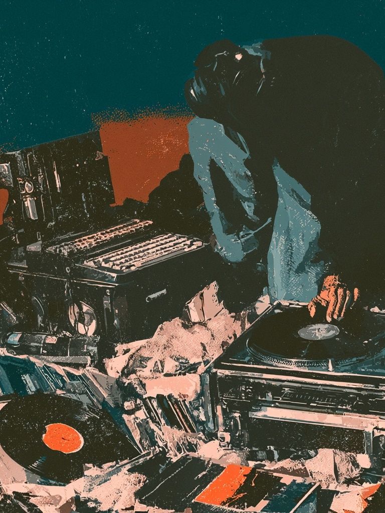 DJ Turntable Collage Poster. poster — music art