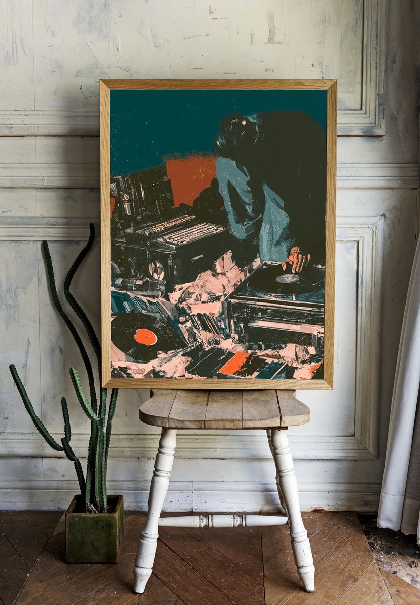 DJ Turntable Collage Poster. — room view 1