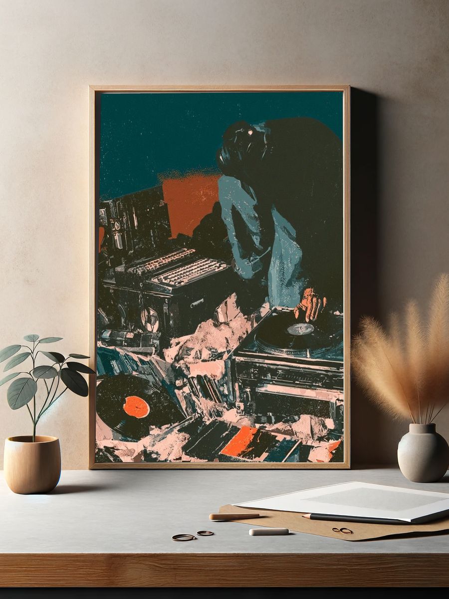 DJ Turntable Collage Poster. — room view 2