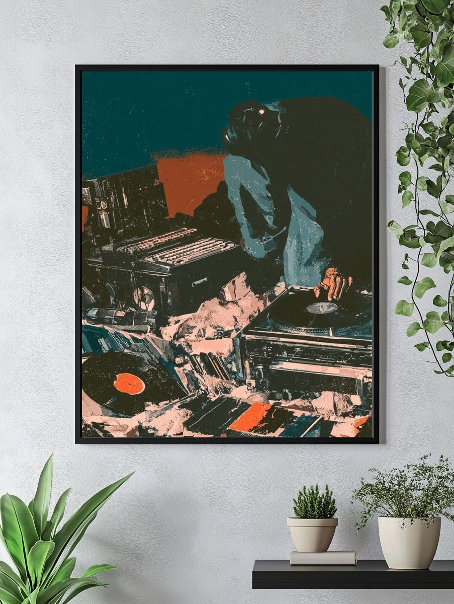 DJ Turntable Collage Poster. — room view 4