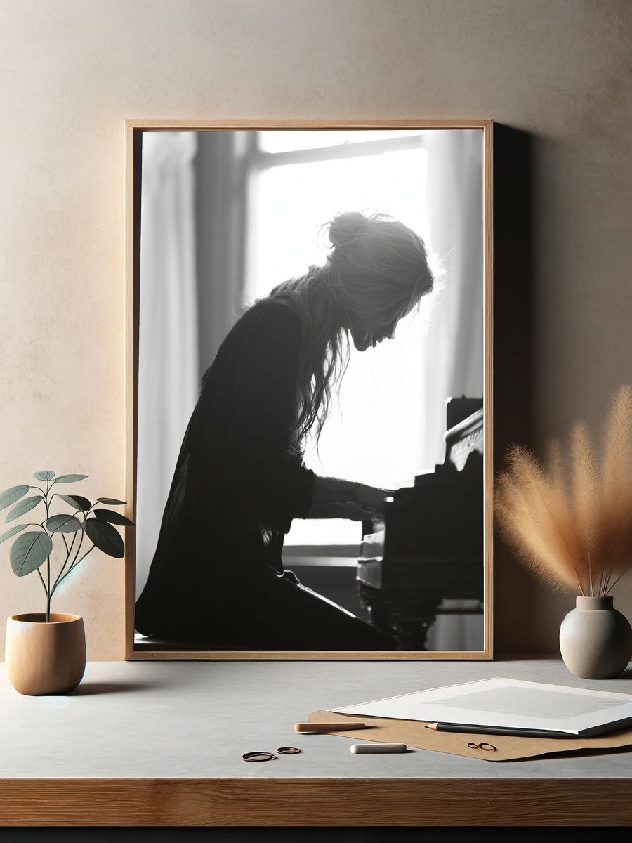Piano Silhouette Photography Poster. — room view 2