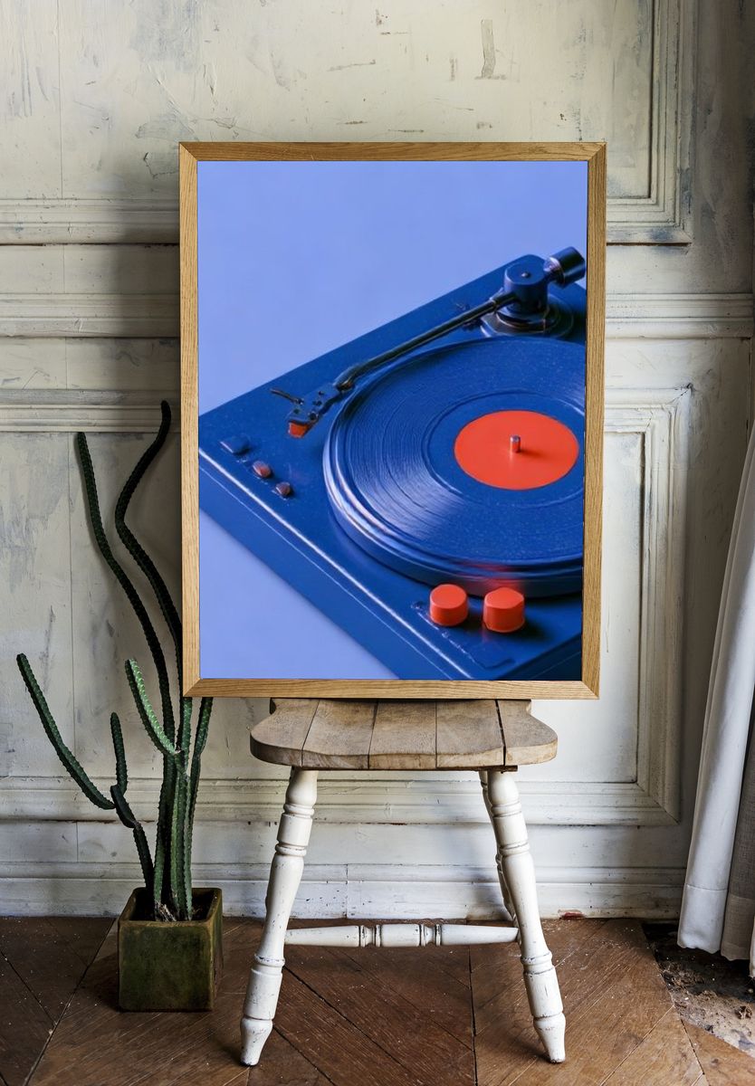 Blue Turntable Still Life Poster. — room view 1