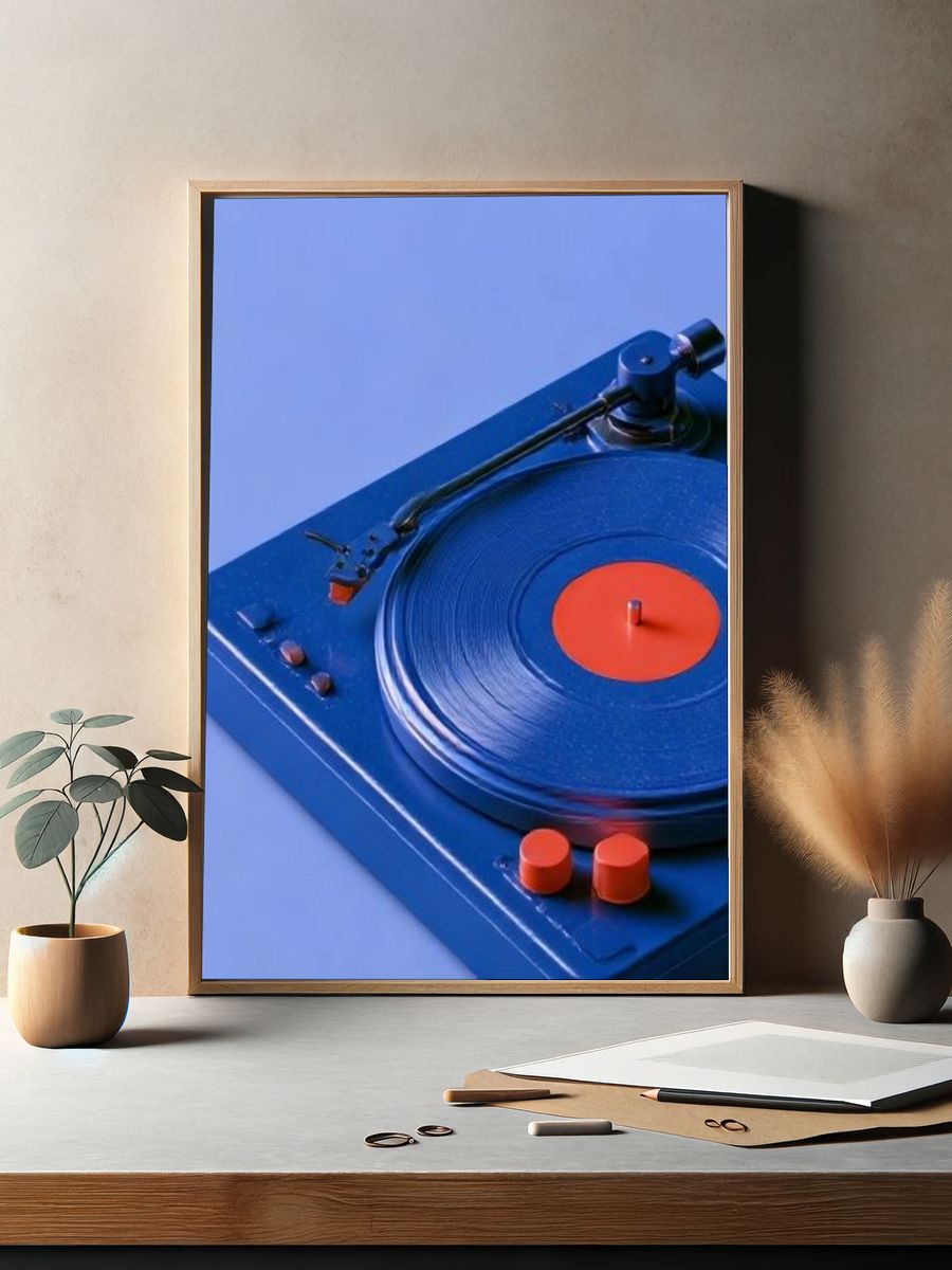 Blue Turntable Still Life Poster. — room view 2