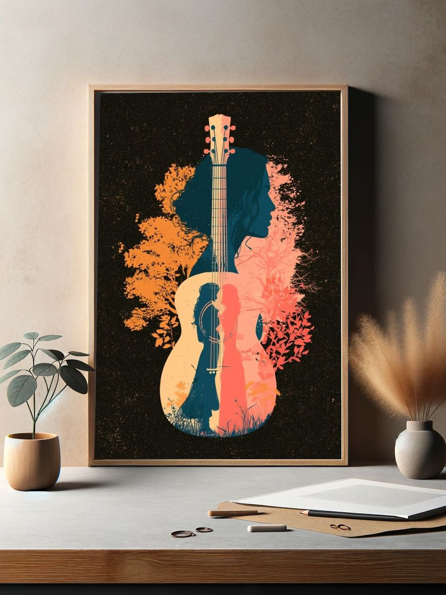 Guitar Silhouette Music Poster. — room view 2
