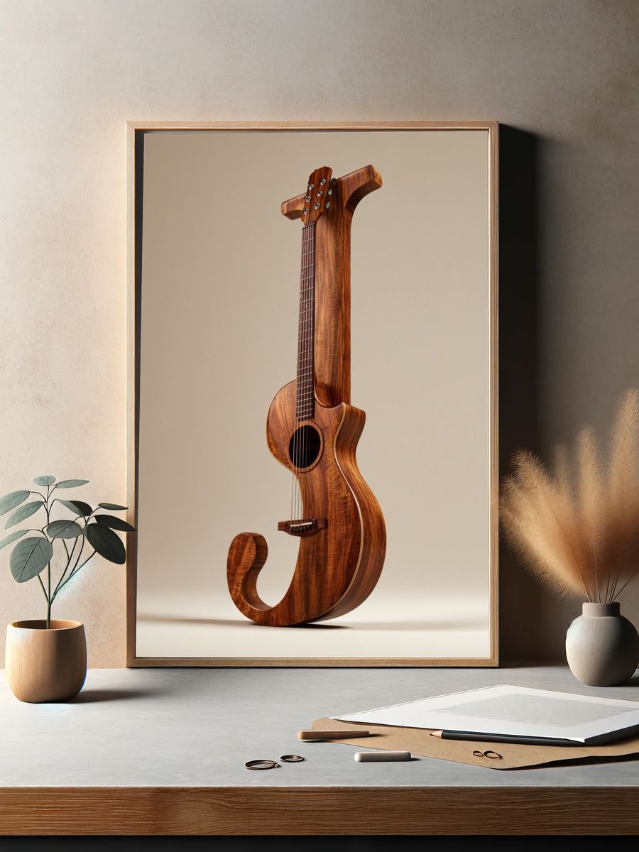 Wooden Guitar Sculpture Poster. — room view 2
