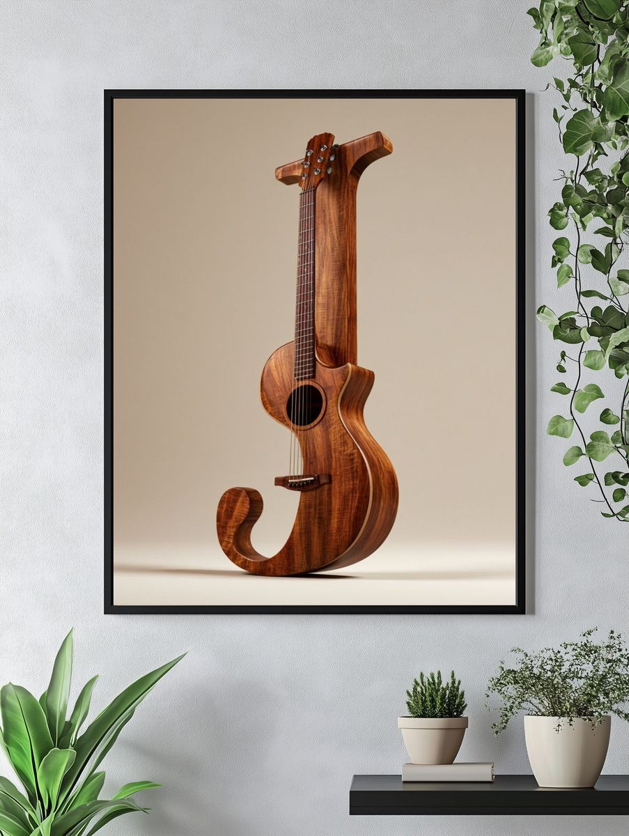 Wooden Guitar Sculpture Poster. — room view 4