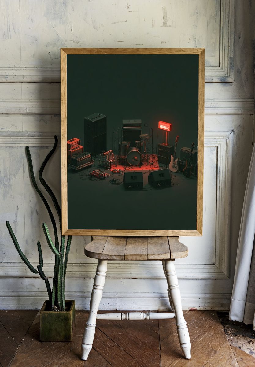 Neon Rock Band Setup Poster. — room view 1