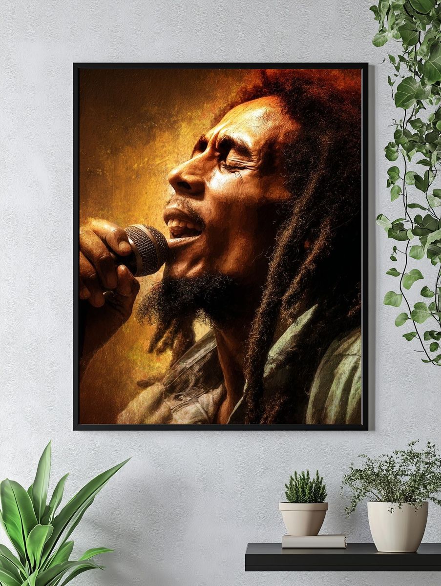 Bob Marley Singing — Music Print. — room view 4