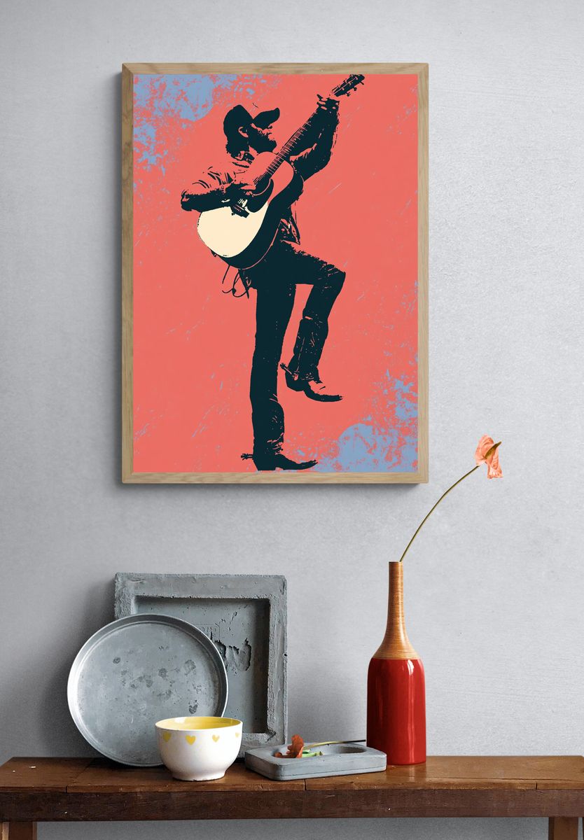 Guitarist Silhouette Pop-Art Poster. — room view 3