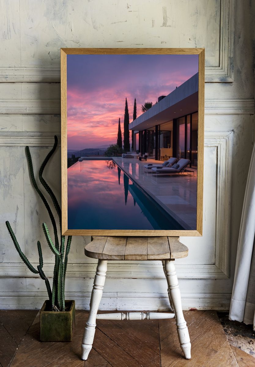 Modern Villa at Sunset — Photography Print. room preview