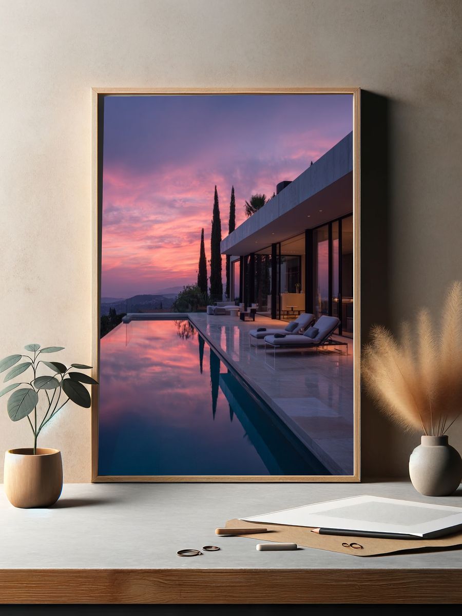 Modern Villa at Sunset — Photography Print. — room view 2