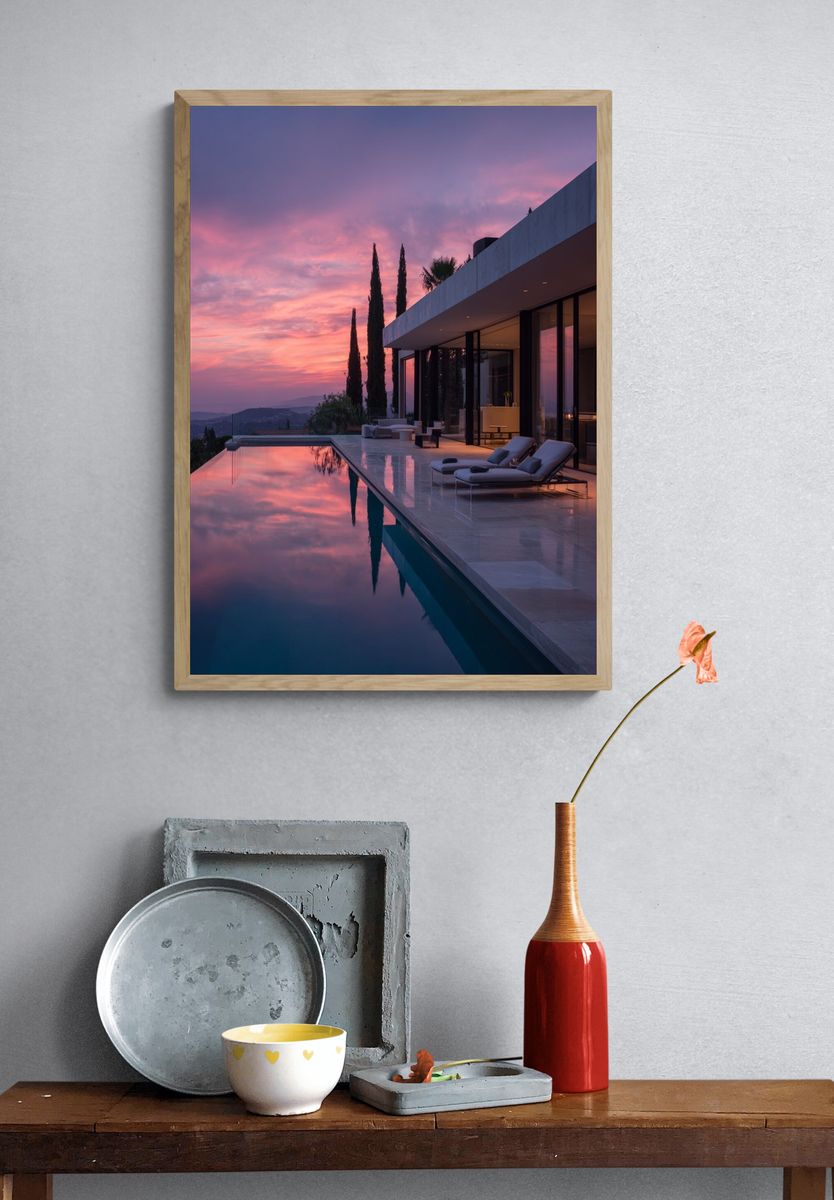 Modern Villa at Sunset — Photography Print. — room view 3