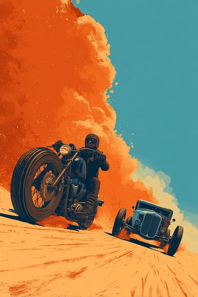 Motorcycle and Vintage Car — Retro Print