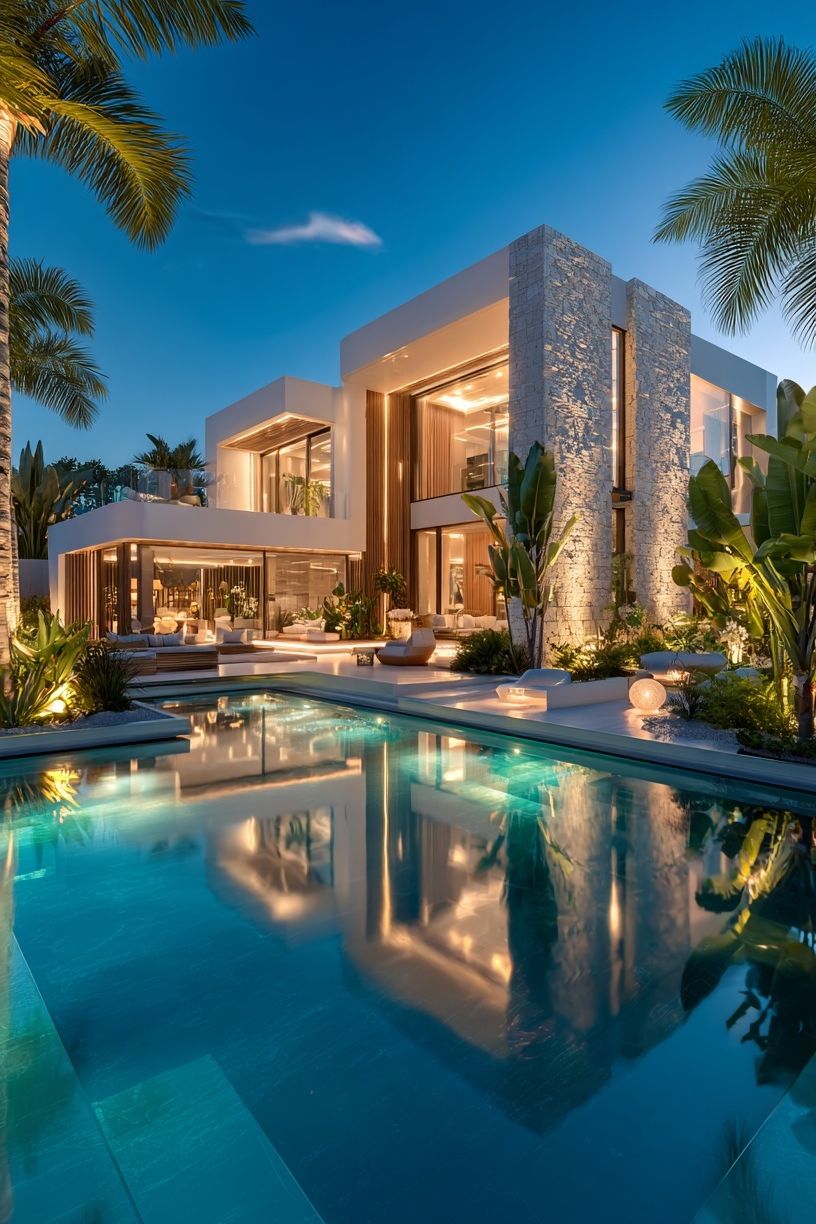 Modern Luxury Villa at Dusk — Photography Print.