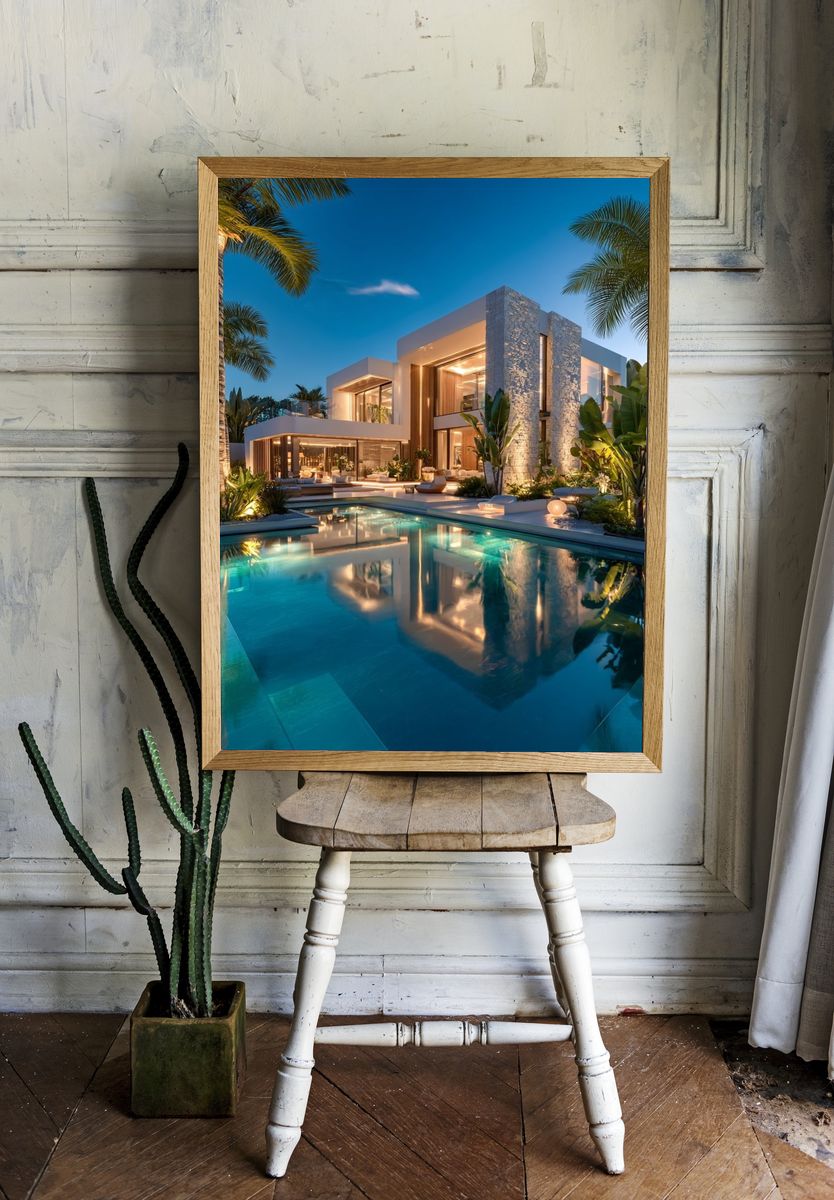 Modern Luxury Villa at Dusk — Photography Print. room preview