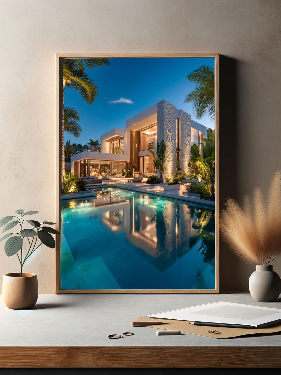 Modern Luxury Villa at Dusk — Photography Print. — room view 2