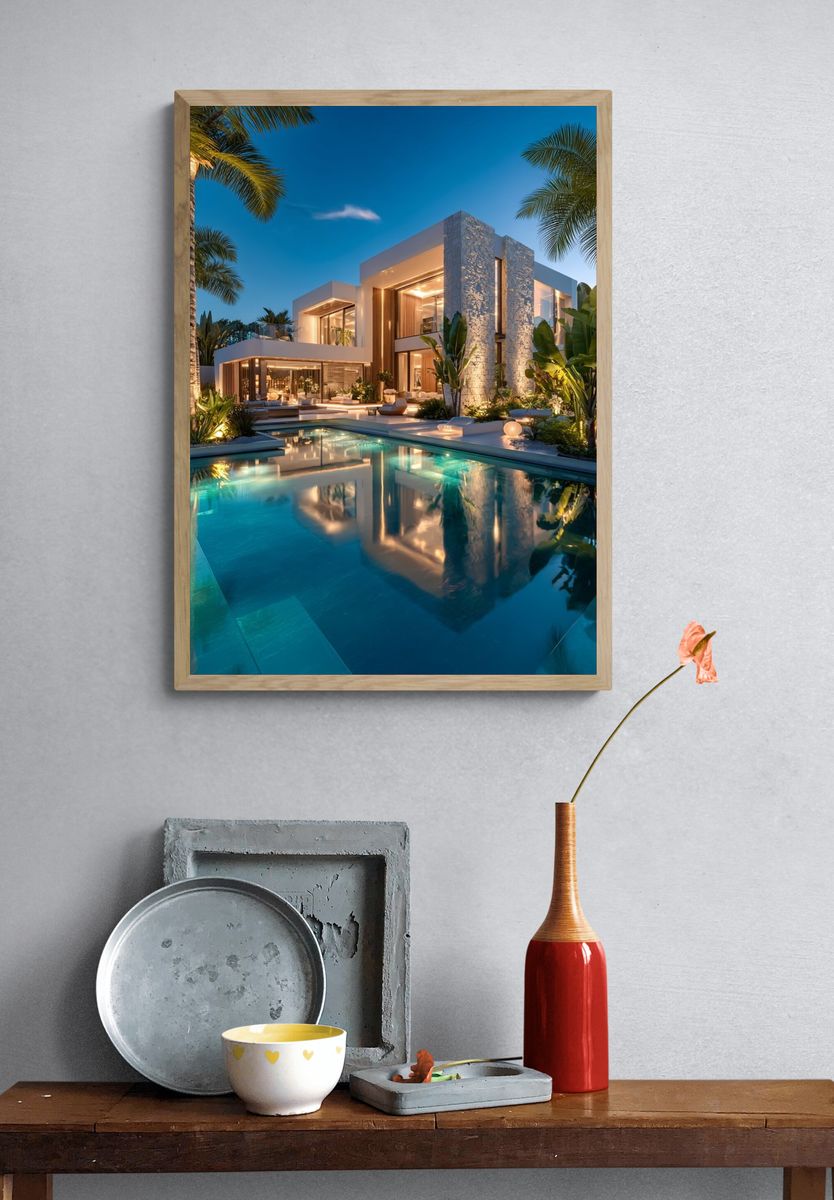 Modern Luxury Villa at Dusk — Photography Print. — room view 3