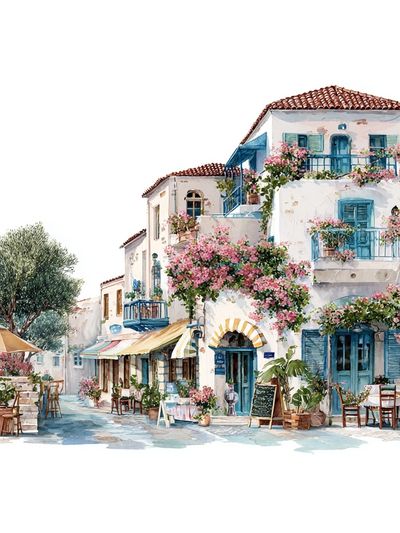 Charming Mediterranean Village — Watercolor Print. poster