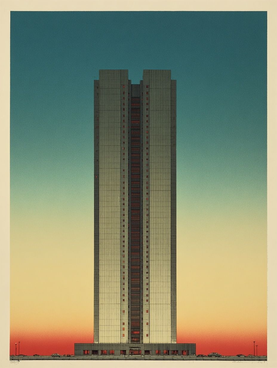 Modern Skyscraper — Vintage Print.