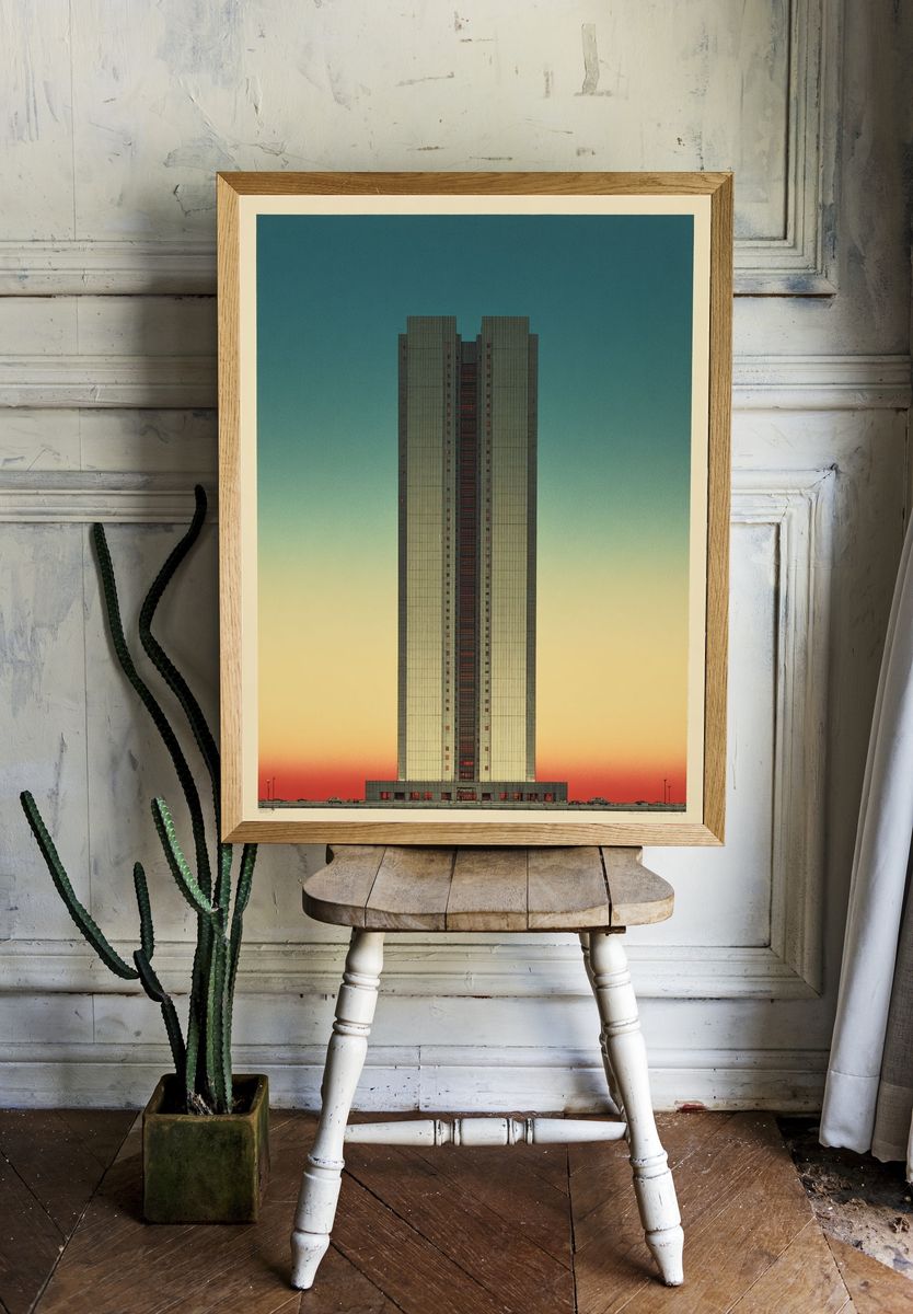 Modern Skyscraper — Vintage Print. — room view 1