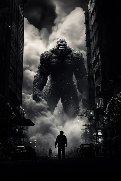 Giant Gorilla in Cityscape — Movie Poster. poster print