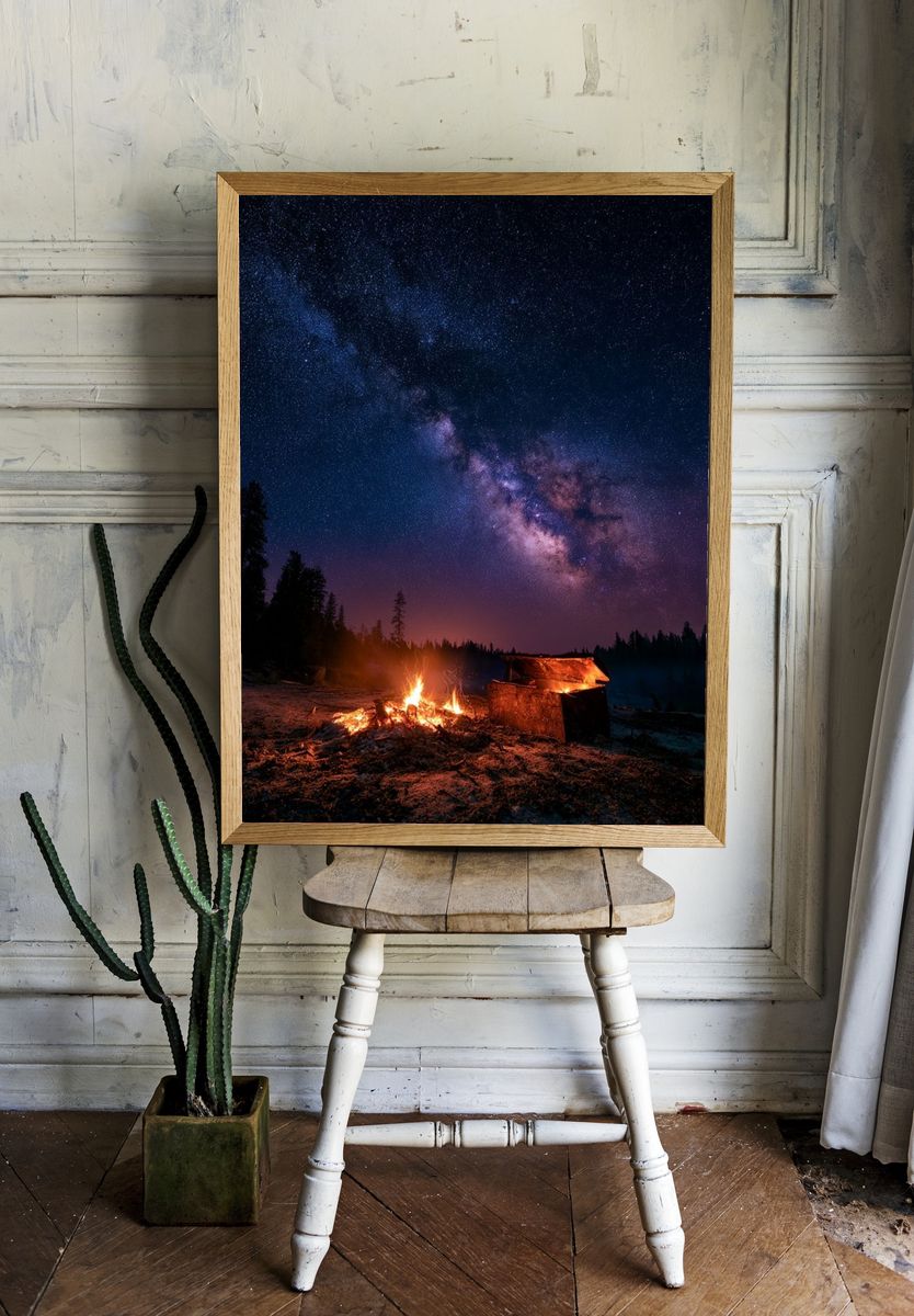Milky Way Campfire Night Poster. — room view 1