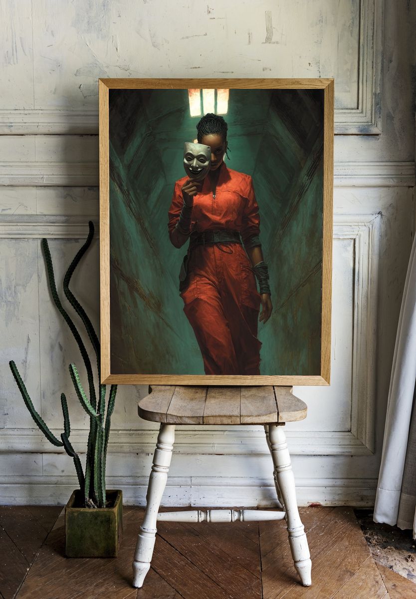 Masked Woman in Corridor Poster room preview