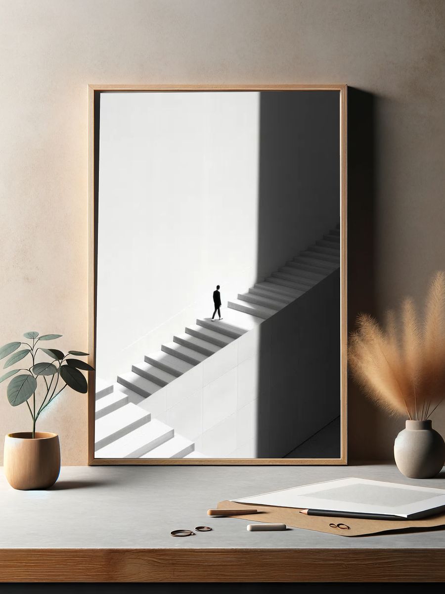 Minimalist Stairs — Black-White Print. — room view 2