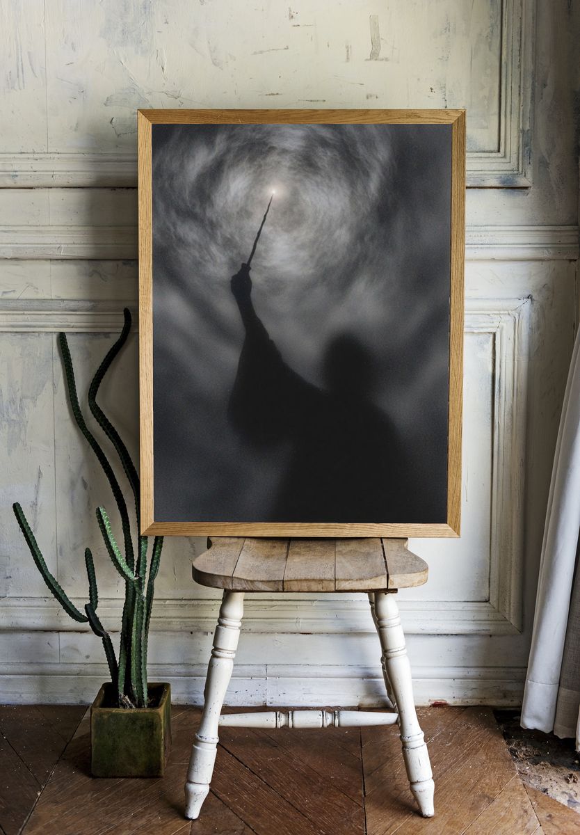 Mystical Wizard with Wand — Fantasy Print room preview