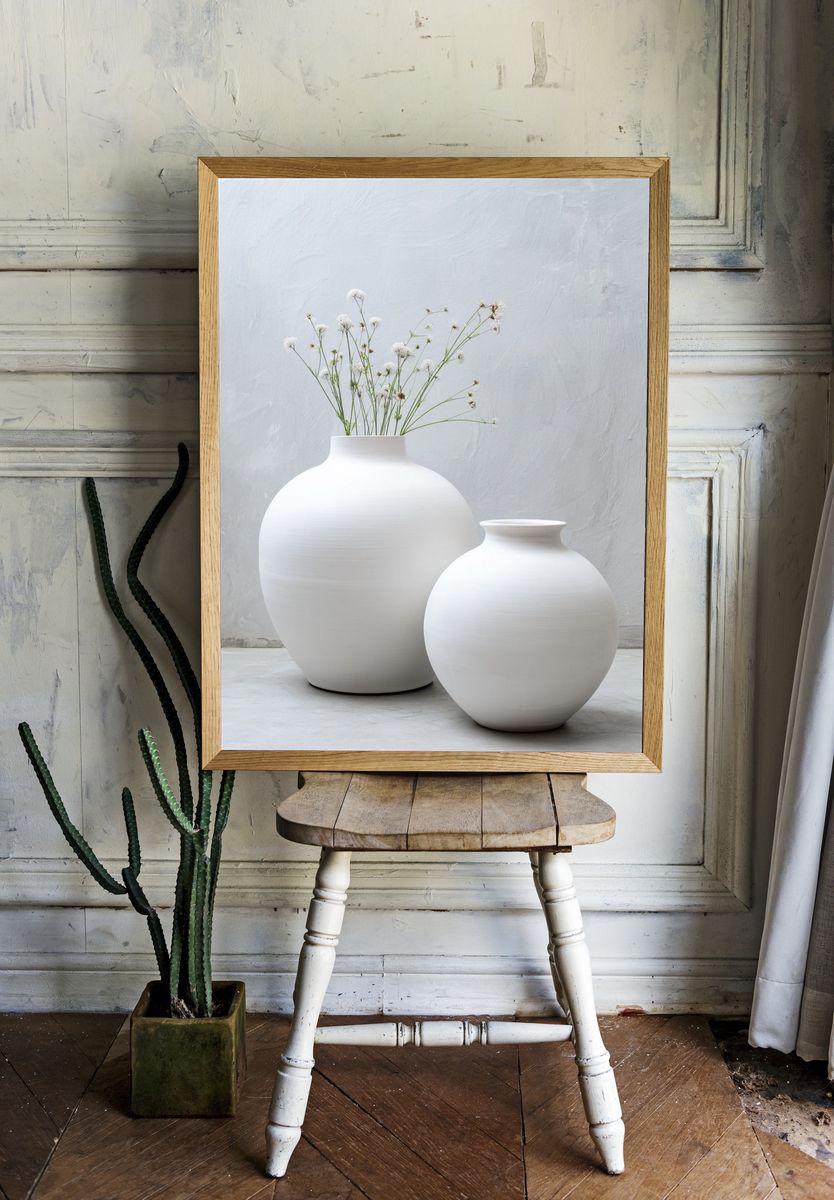 Minimalist White Vases Poster. — room view 1