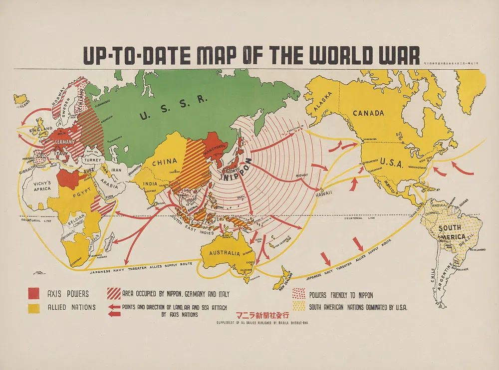 Up-to-date map world war (1942).